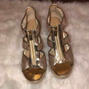 LIKE NEW Michael Kors gold wedges